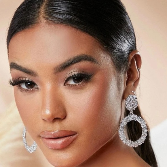 NWT Silver Drop Circle Earrings - Picture 2 of 4